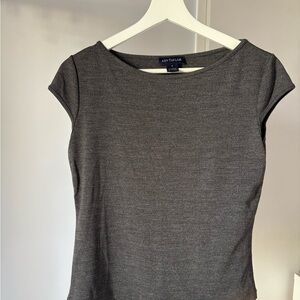 Ann Taylor Gray Cap-Sleeve Boatneck Top
